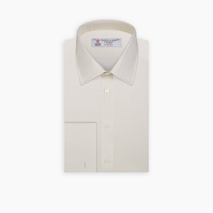 Cream Herringbone Superfine Cotton Shirt with T&A Collar and Double Cuffs Image 6
