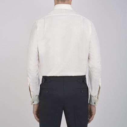 Cream Herringbone Superfine Cotton Shirt with T&A Collar and Double Cuffs Image 2