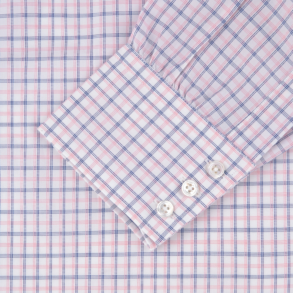 Pink and White Shadow Check Shirt with Classic T&A Collar and Button Cuffs