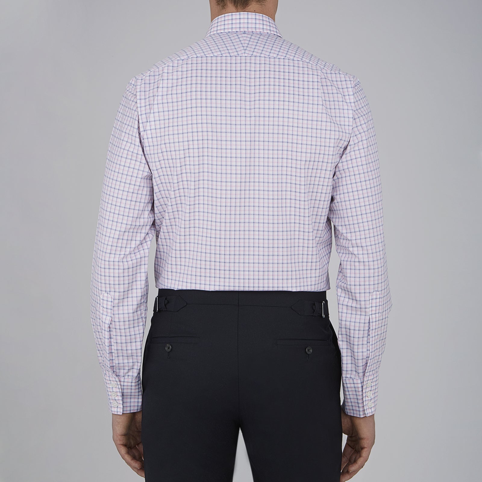 Pink and White Shadow Check Shirt with Classic T&A Collar and Button Cuffs