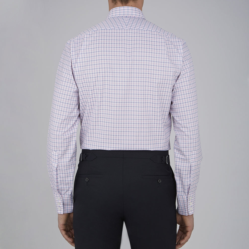 Pink and White Shadow Check Shirt with Classic T&A Collar and Button Cuffs