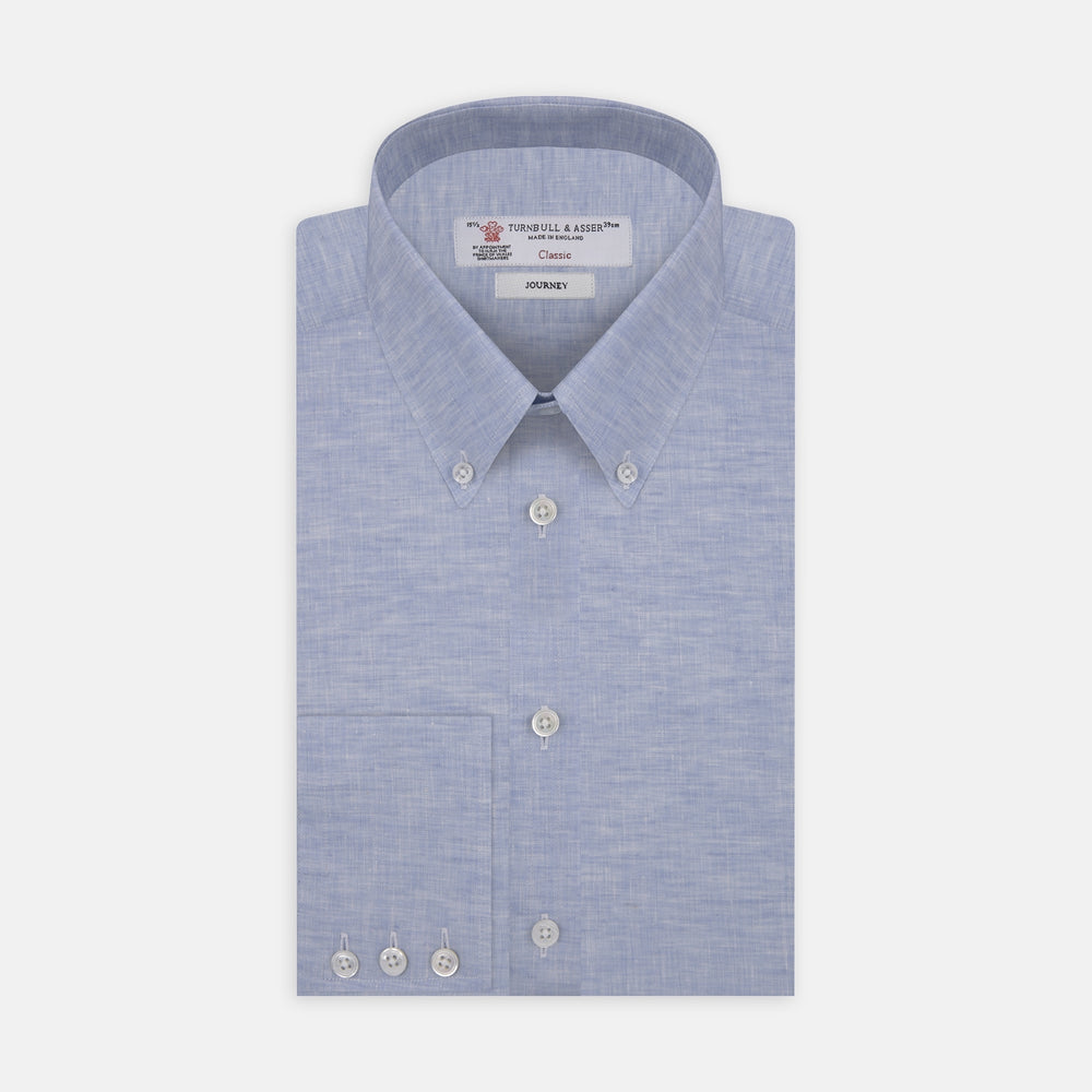 Blue Linen Journey Shirt with Cambridge Collar and Button Cuffs
