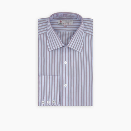 Red and Blue Fine Multi Stripe Sea Island Quality Cotton Shirt with Classic T&A Collar and Button Cuffs