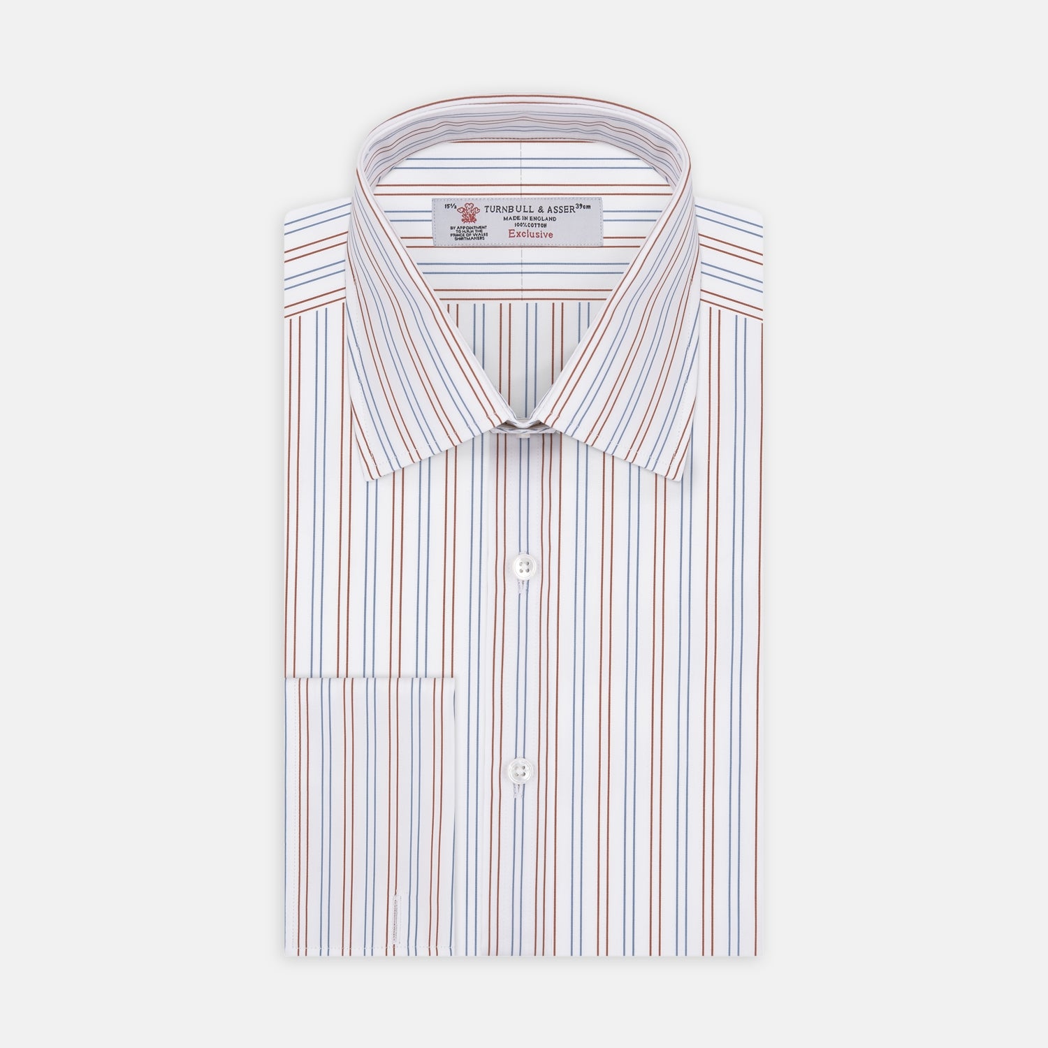 White, Brown and Blue Double Stripe Shirt with T&A Collar and Double Cuffs