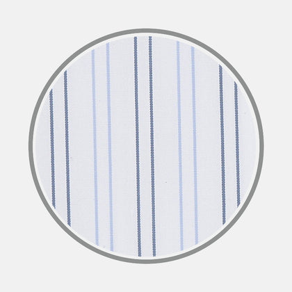 White, Turquoise and Blue Double Stripe Cotton Fabric