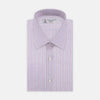 View 1 of product The Pink and Blue Mixed Stripe Shirt by Turnbull & Asser features a T&A collar, double cuffs, and white buttons—perfect for fans of colourful shirts—shown neatly folded against a plain white background.
