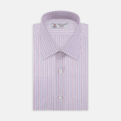 Pink and Blue Mixed Stripe Shirt with T&A Collar and Double Cuffs