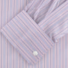 View 2 of product The Pink and Blue Mixed Stripe Shirt by Turnbull & Asser features a T&A collar, double cuffs, and white buttons—perfect for fans of colourful shirts—shown neatly folded against a plain white background.
