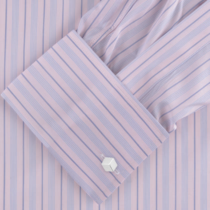 Pink and Blue Mixed Stripe Shirt with T&A Collar and Double Cuffs
