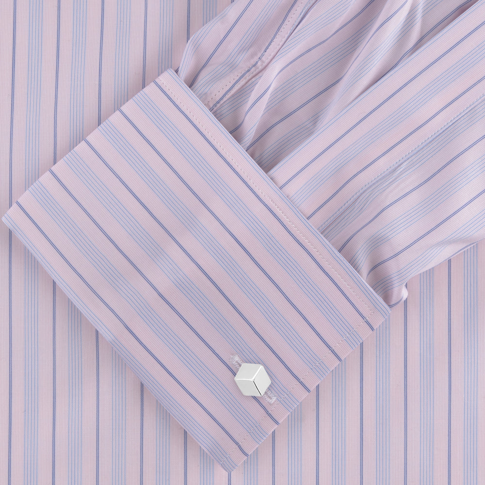 Pink and Blue Mixed Stripe Shirt with T&A Collar and Double Cuffs
