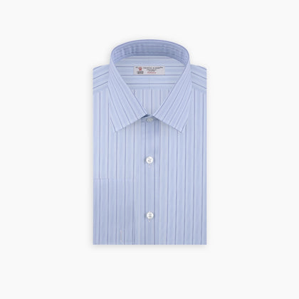 Blue Mixed Stripe Shirt with T&A Collar and Double Cuffs Image 2
