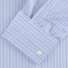 View 2 of product The Turnbull & Asser Blue Mixed Stripe Shirt with T&A Collar and Double Cuffs, ideal for striped shirt enthusiasts, is neatly folded and displayed against a plain white background.