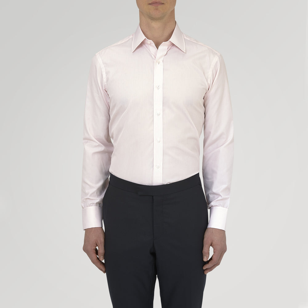 Pink Hairline Stripe Cotton Shirt with T&A Collar and Double Cuffs