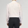 View 3 of product The Turnbull & Asser Pink Hairline Stripe Cotton Shirt features a T&A collar, double cuffs, neat vertical stripes, white buttons, and a chest pocket—perfect for the office. Shown neatly folded on a plain white background.