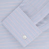 View 2 of product A Turnbull & Asser Blue and Pink Grouped Stripe Shirt with T&A collar and double cuffs is laid flat on a white background.
