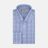 Blue Tower Check Cotton Shirt with T&A Collar and Button Cuffs