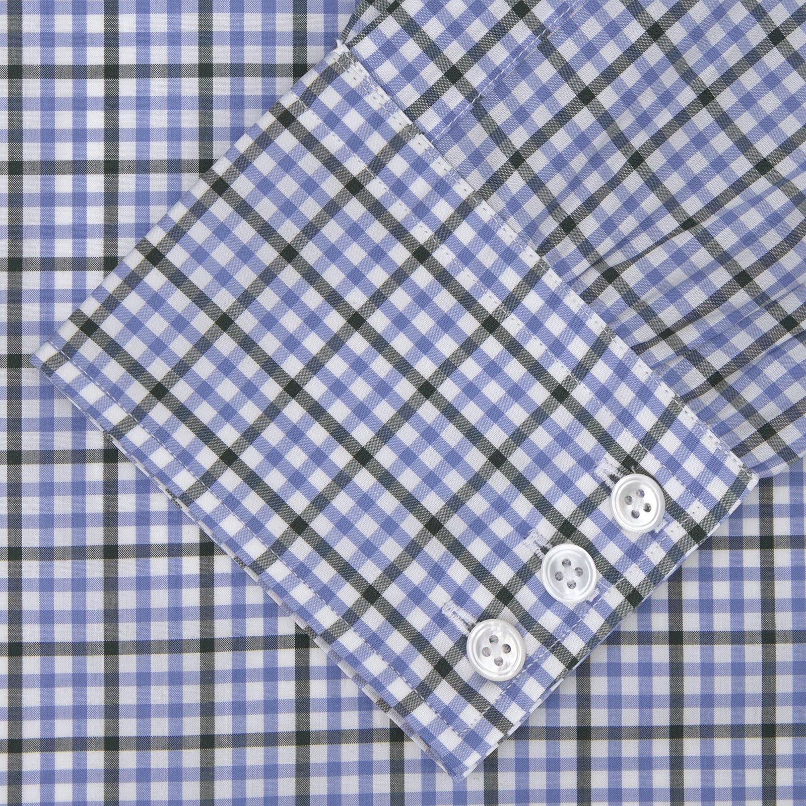Light Blue and Grey Gingham Check Cotton Shirt with T&A Collar and 3-Button Cuffs