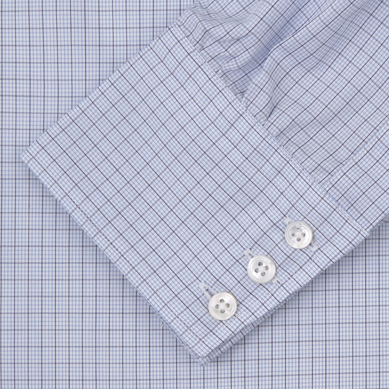 Light Blue and Navy Windowpane Check Shirt with T&A Collar and 3-Button Cuffs