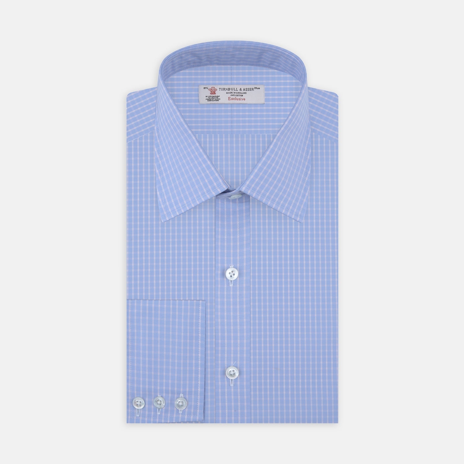 Light Blue and Pink Block Check Shirt with T&A Collar and 3-Button Cuffs