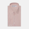 View 1 of product The Turnbull & Asser Pink and White Bold Stripe Shirt features a T&A collar, long sleeves, 3-button cuffs, and striking vertical stripes. The shirt is displayed folded with white buttons against a white background.