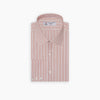 View 2 of product The Turnbull & Asser Pink and White Bold Stripe Shirt features a T&A collar, long sleeves, 3-button cuffs, and striking vertical stripes. The shirt is displayed folded with white buttons against a white background.