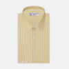 View 1 of product The Turnbull & Asser Yellow and White Bold Stripe Shirt features a T&A collar, 3-button cuffs, and white buttons. Displayed neatly folded on a plain white background, this long-sleeve shirt is perfect for office wear.