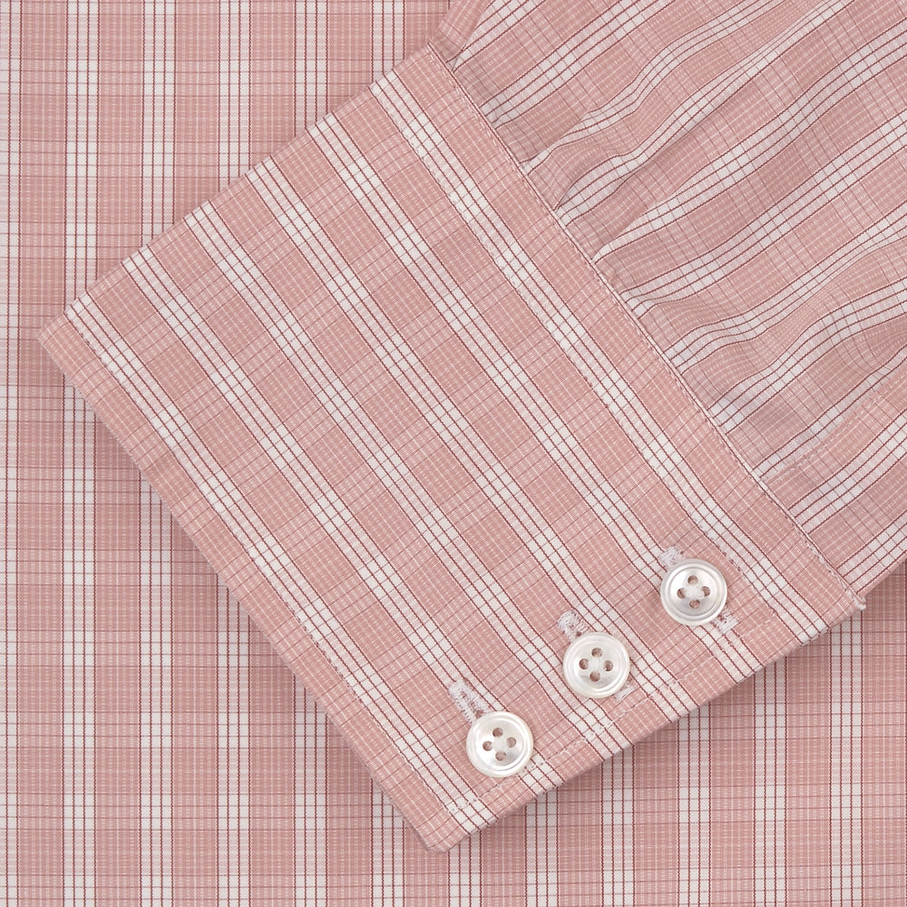 The Turnbull & Asser Pink and White Bold Check Shirt features a T&A collar and 3-button cuffs, displayed folded on a plain white background.