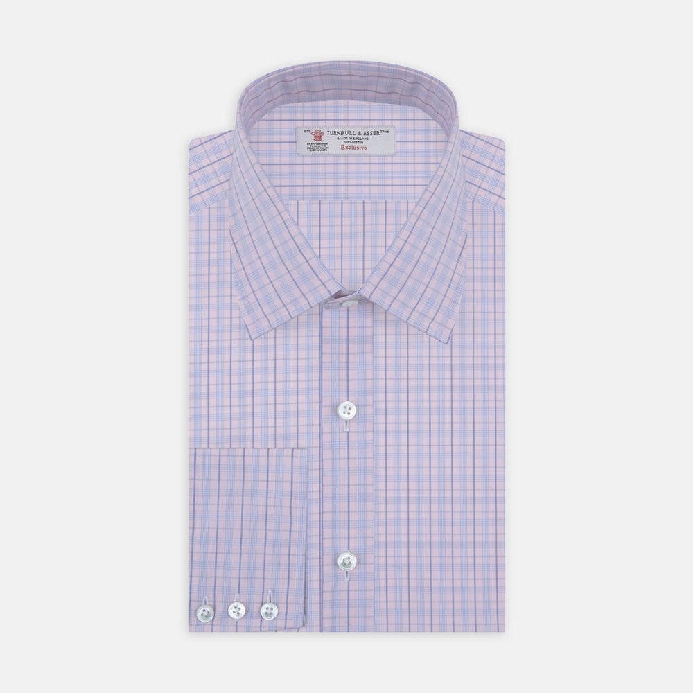 Pink and Blue Windowpane Check Cotton Fabric