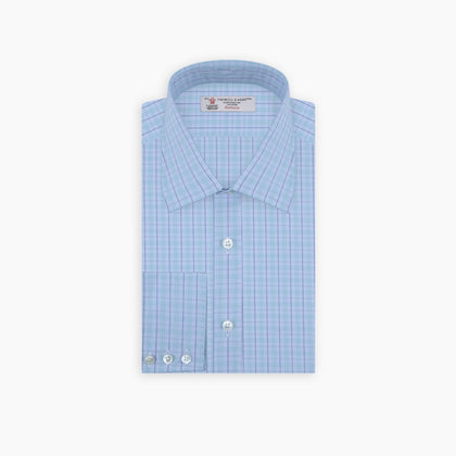 Green and Blue Windowpane Check Shirt with T&A Collar and 3-Button Cuffs