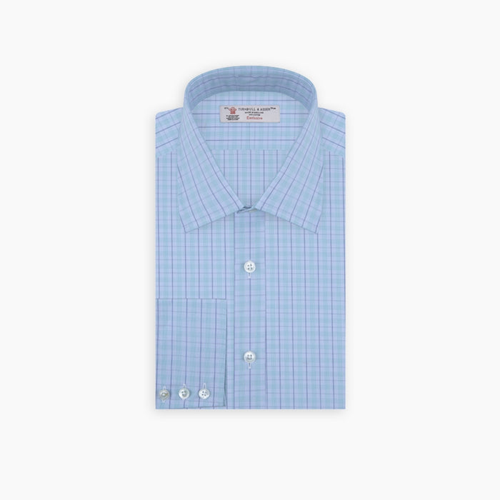 Green and Blue Windowpane Check Shirt with T&A Collar and 3-Button Cuffs Image 1