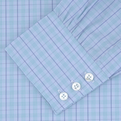 Green and Blue Windowpane Check Shirt with T&A Collar and 3-Button Cuffs Image 2