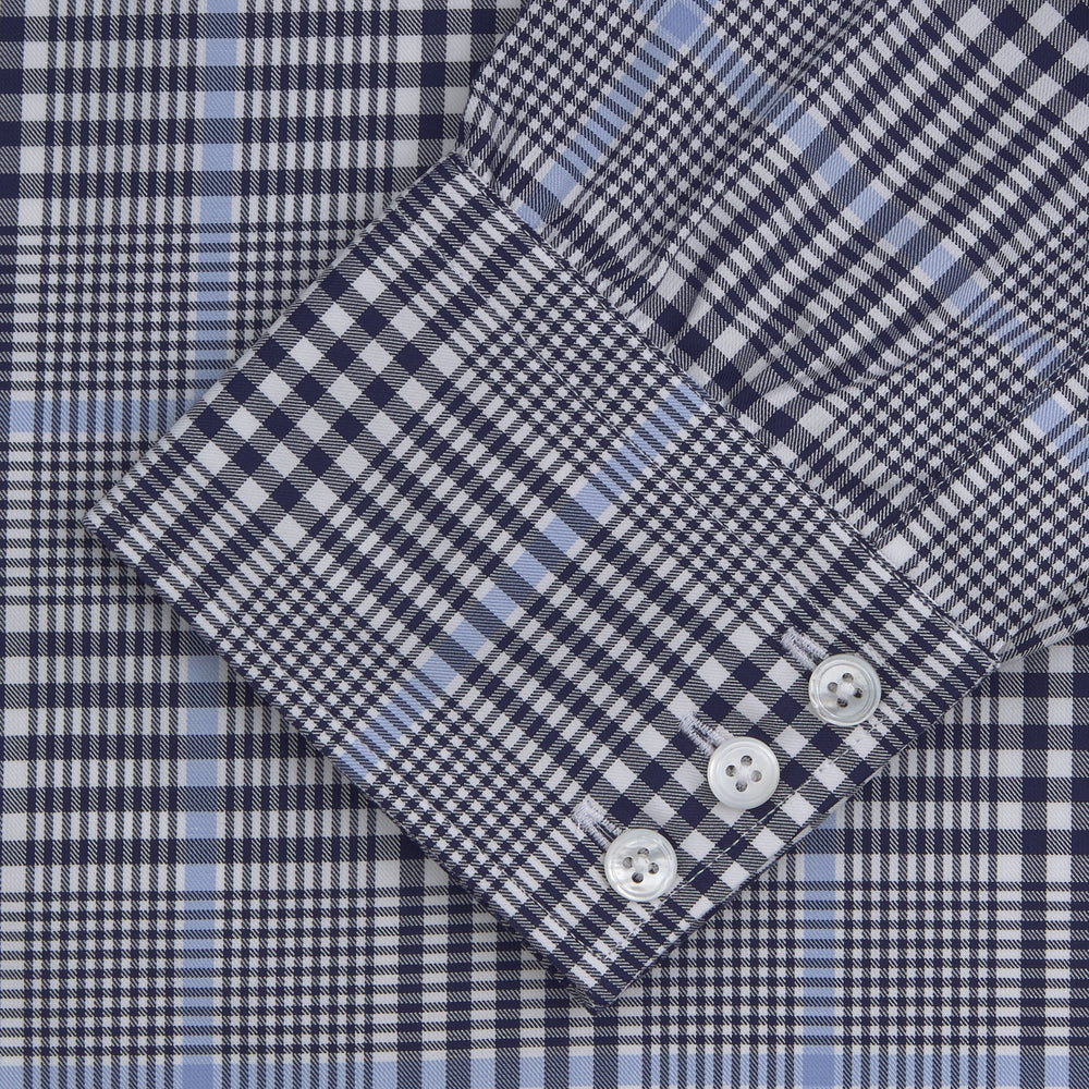 Navy and Light Blue Archive Check Shirt with T&A Collar and 3-Button Cuffs
