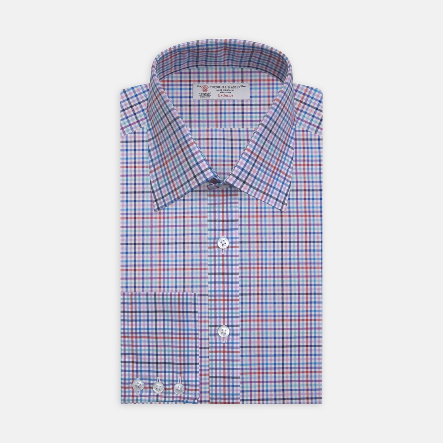 Blue, Pink and Red Graph Check Shirt with T&A Collar and 3-Button Cuffs