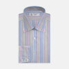 View 2 of product The Multicoloured Graph Stripe Cotton Fabric by Turnbull & Asser features vertical pastel stripes in blue, purple, pink, yellow, and orange with a soft texture on a white background.