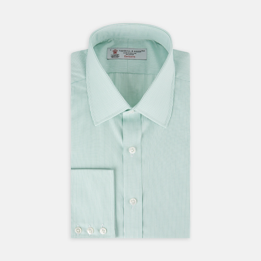 Sea Green Highlight Check Shirt with T&A Collar and 3-Button Cuffs