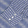 View 2 of product The Turnbull & Asser Navy Rich Stripe Shirt features a T&A collar, 3-button cuffs, blue with white vertical stripes, and a button-down front—shown laid flat on a white background.