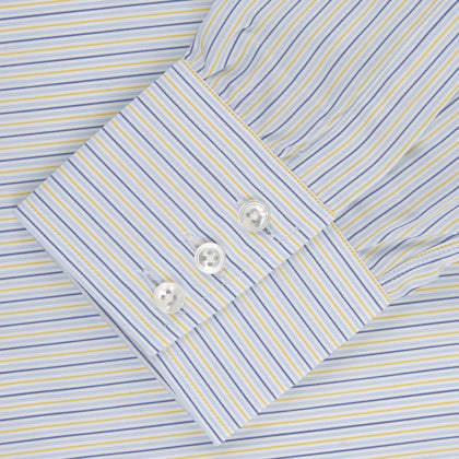 Yellow and Navy Small Stripe Shirt with T&A Collar and 3-Button Cuffs