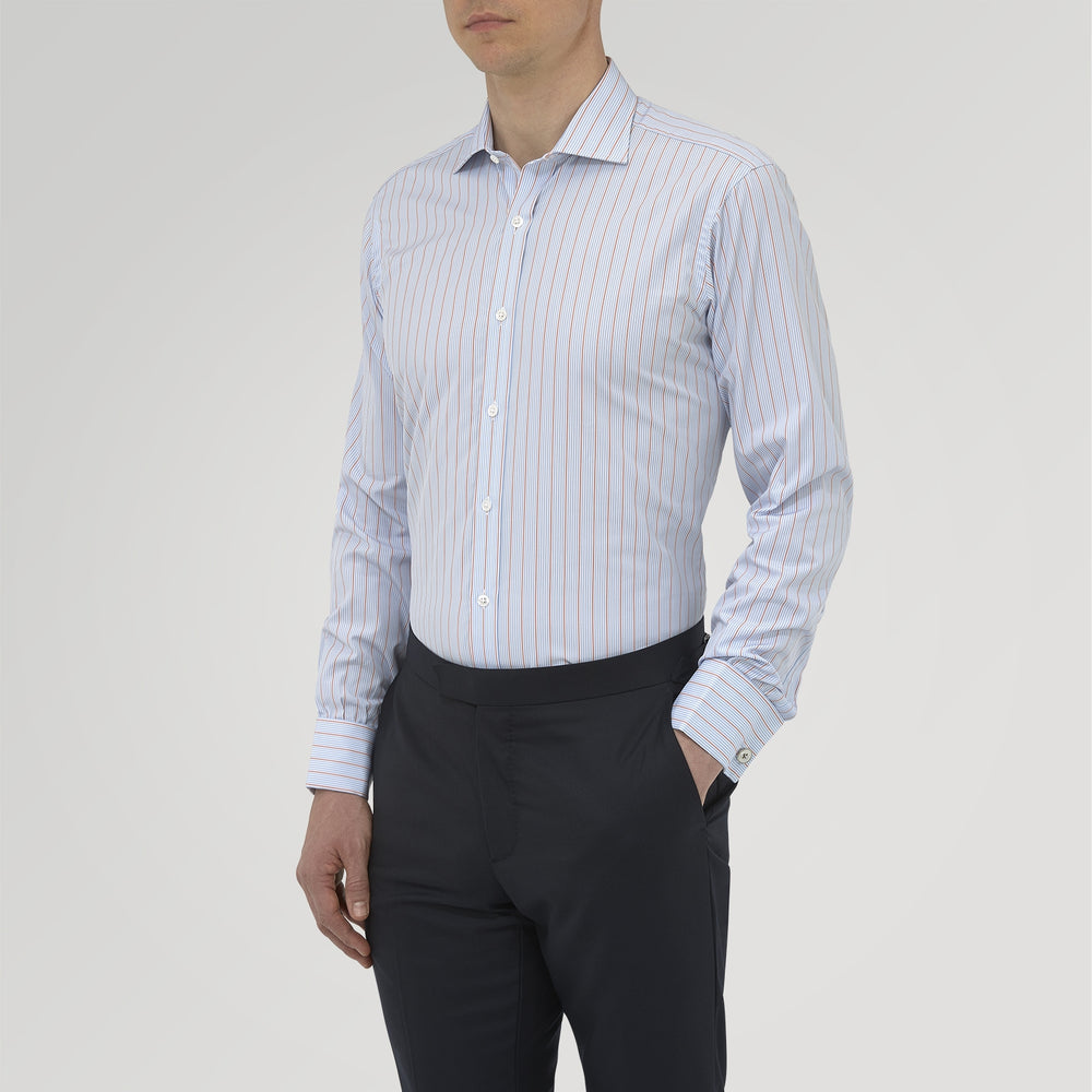Sky Blue and Pink Pinstripe Shirt with Regent Collar and Double Cuffs