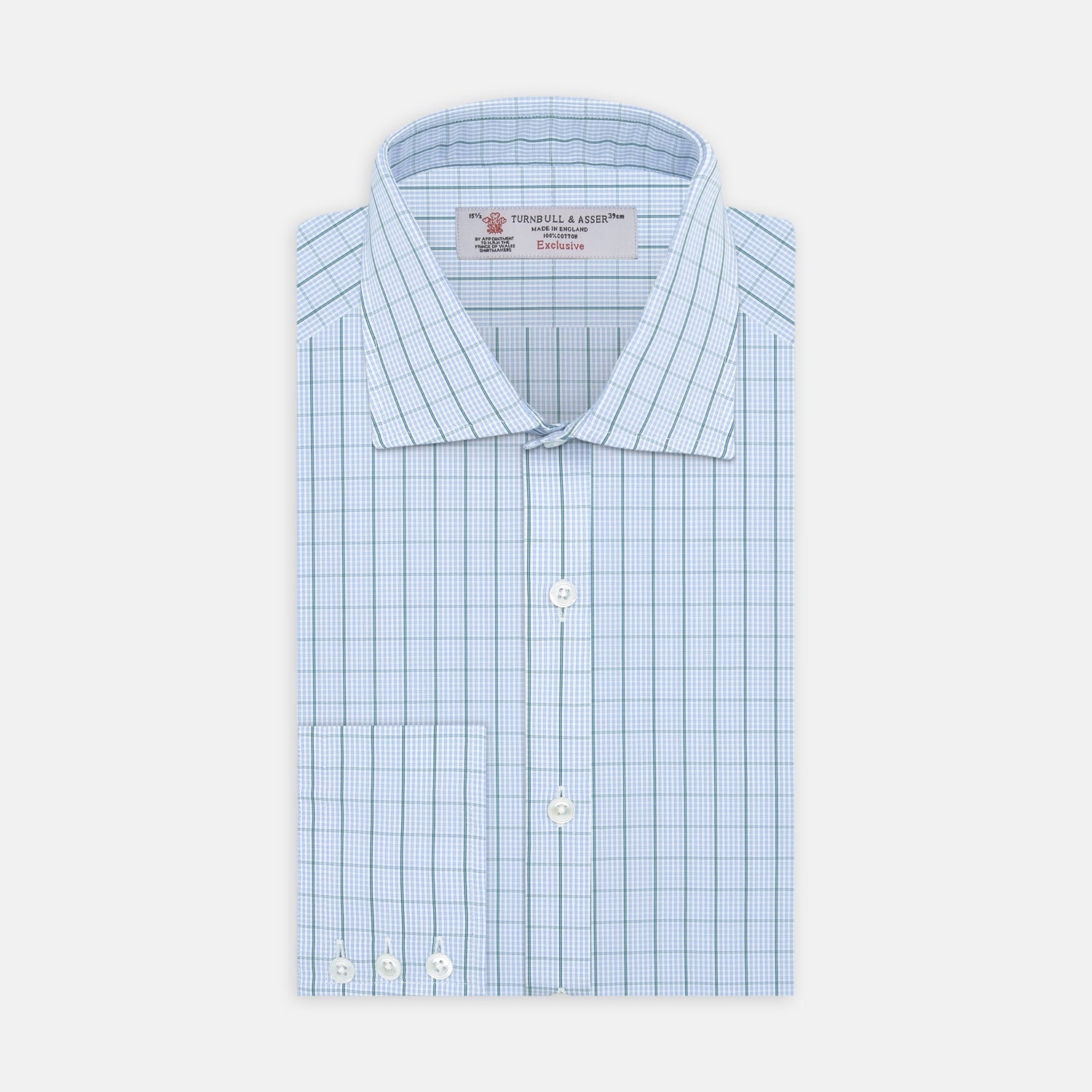 Sky Blue and Turquoise Pin Check Shirt with Regent Collar and 3-Button Cuffs