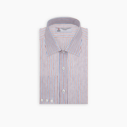 Red and Blue Ticking Stripe Linen Shirt with POW Collar and 3-Button Cuffs Image 2