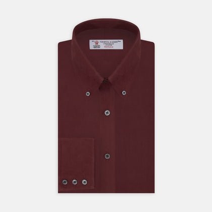 Burgundy Corduroy Cotton Shirt with Cambridge Collar and 3-Button Cuffs