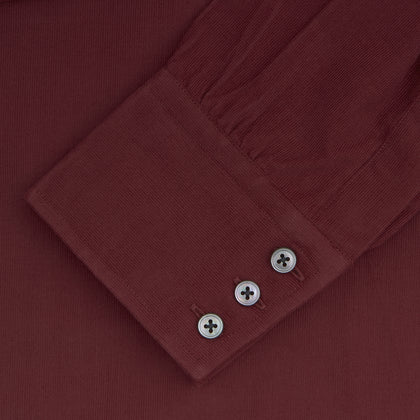 Burgundy Corduroy Cotton Shirt with Cambridge Collar and 3-Button Cuffs