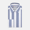 View 1 of product Turnbull & Asser's Tailored Fit Blue and White Stripe Linen Shirt features wide vertical stripes, a concealed button-down collar, and button cuffs—perfect for spring style.