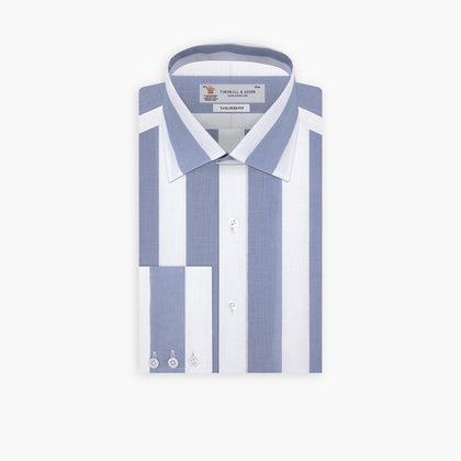 Tailored Fit Blue and White Stripe Linen Shirt with Concealed Button-Down Collar and Button Cuffs Image 5