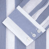 View 5 of product Turnbull & Asser's Tailored Fit Blue and White Stripe Linen Shirt features wide vertical stripes, a concealed button-down collar, and button cuffs—perfect for spring style.