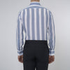 View 3 of product Turnbull & Asser's Tailored Fit Blue and White Stripe Linen Shirt features wide vertical stripes, a concealed button-down collar, and button cuffs—perfect for spring style.