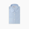 View 2 of product The Turnbull & Asser Tailored Fit Light Blue and White Pinstripe Shirt features a Bury collar and 3-button cuffs, neatly folded and displayed on a plain white background.