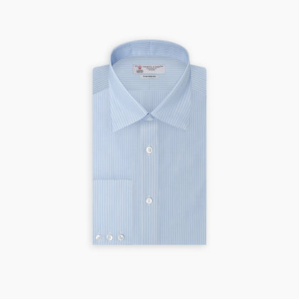 Tailored Fit Light Blue and White Pinstripe Shirt with Bury Collar and 3-Button Cuffs