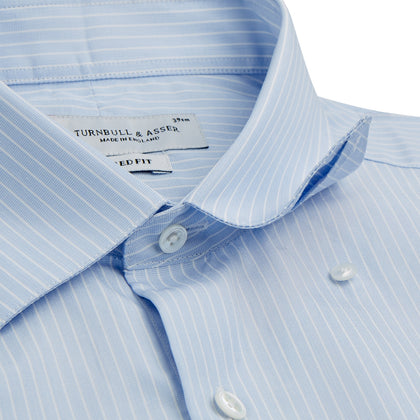 Tailored Fit Light Blue and White Pinstripe Shirt with Bury Collar and 3-Button Cuffs Image 5