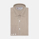 Tailored Fit Brown Fine Stripe Shirt with Bury Collar and 3-Button Cuffs